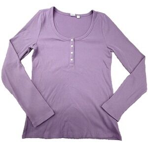 GAP Ribbed Henley‎ Top Women's Medium Purple Amethyst Long Sleeve Stretch Casual